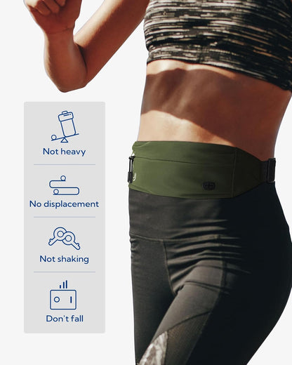 WATERFLY Running Belt Fanny Pack: Runner Marathon Jogging Waist Pack Sport Workout Exercise Fitness Phone Holder Belt for Men Women Jogger Slim Waist Bag Black