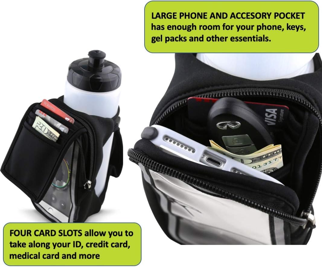 Gear Beast Running Water Bottle - 23 oz Reusable, Portable Water Bottle for Running, Walking, Hiking, Gym and Travel w/Zippered Phone Holder