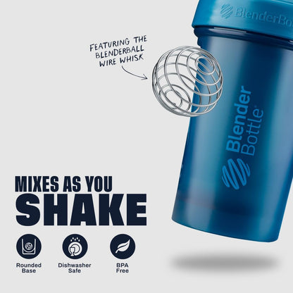 BlenderBottle Classic V2 Shaker Bottle Perfect for Protein Shakes and Pre Workout, 20-Ounce, Clear/Black