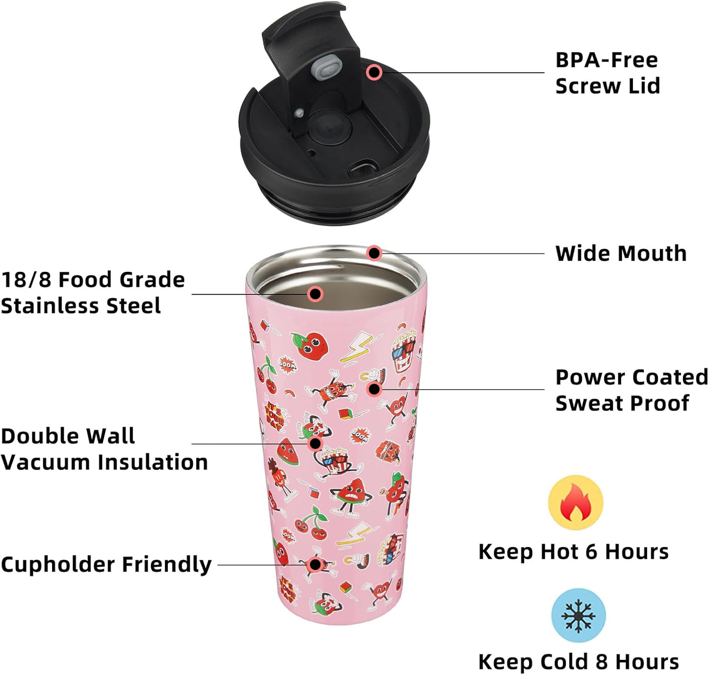 BJPKPK 22oz Insulated Tumbler With lid And Straw Stainless Steel Tumblers Travel Coffee Mug Reusable Thermal Cup,Sky