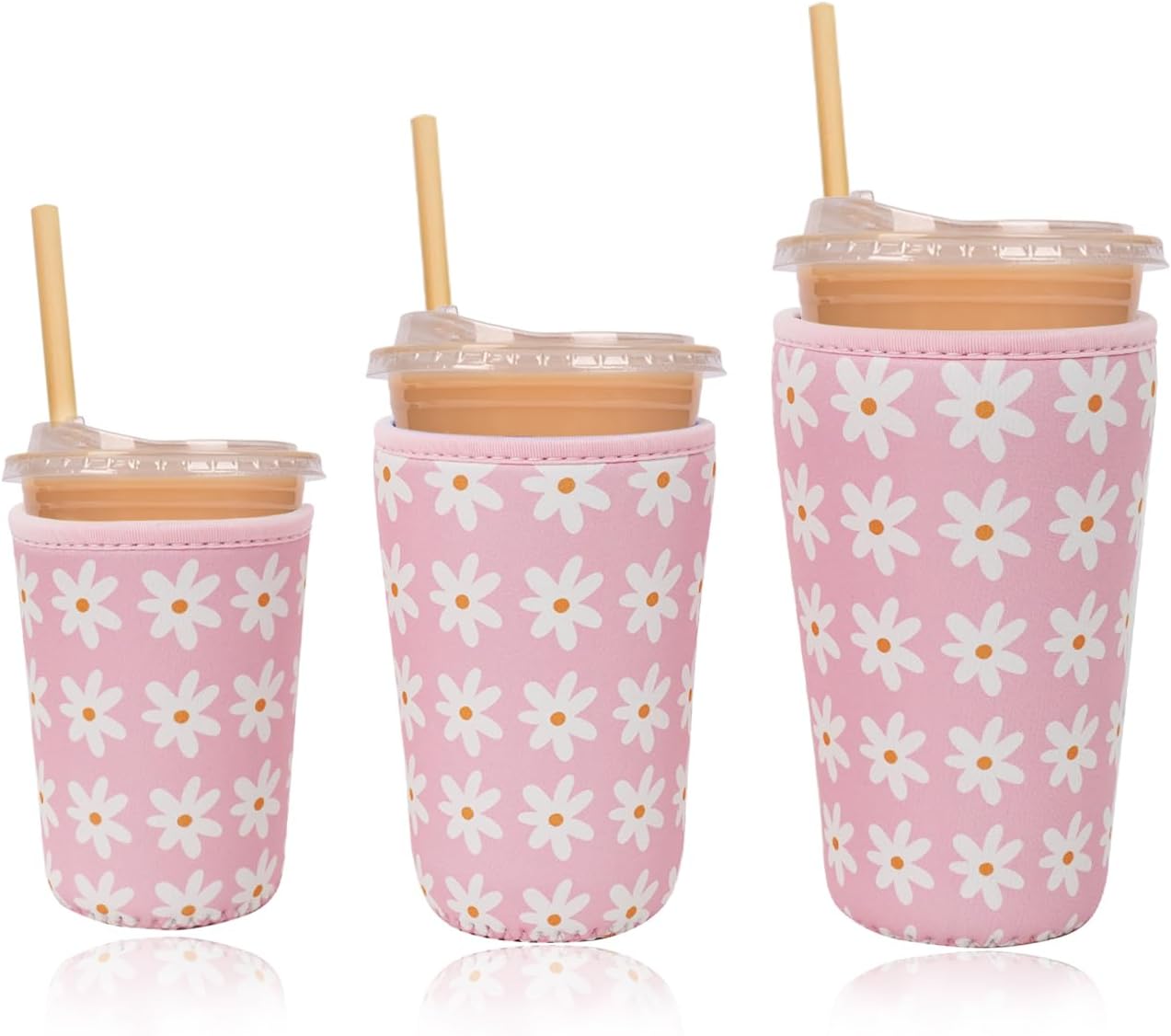Reusable Insulated Neoprene Iced Coffee Cup Sleeve, Durable Drink Sleeve for Cold Beverages, Beverage Holder for Iced Coffee, Floral Checkers