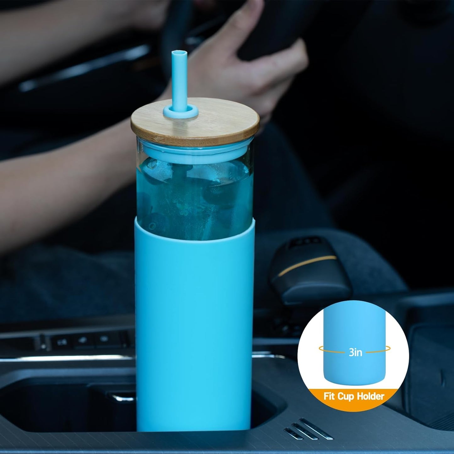 Tronco 24 oz Glass Tumbler with Lids and Straw, Reusable Iced Coffee Cup & Smoothie Cup with Bamboo Lid, Silicone Sleeve, Dishwasher Safe, BPA-Free Borosilicate Glass, 1 Pack