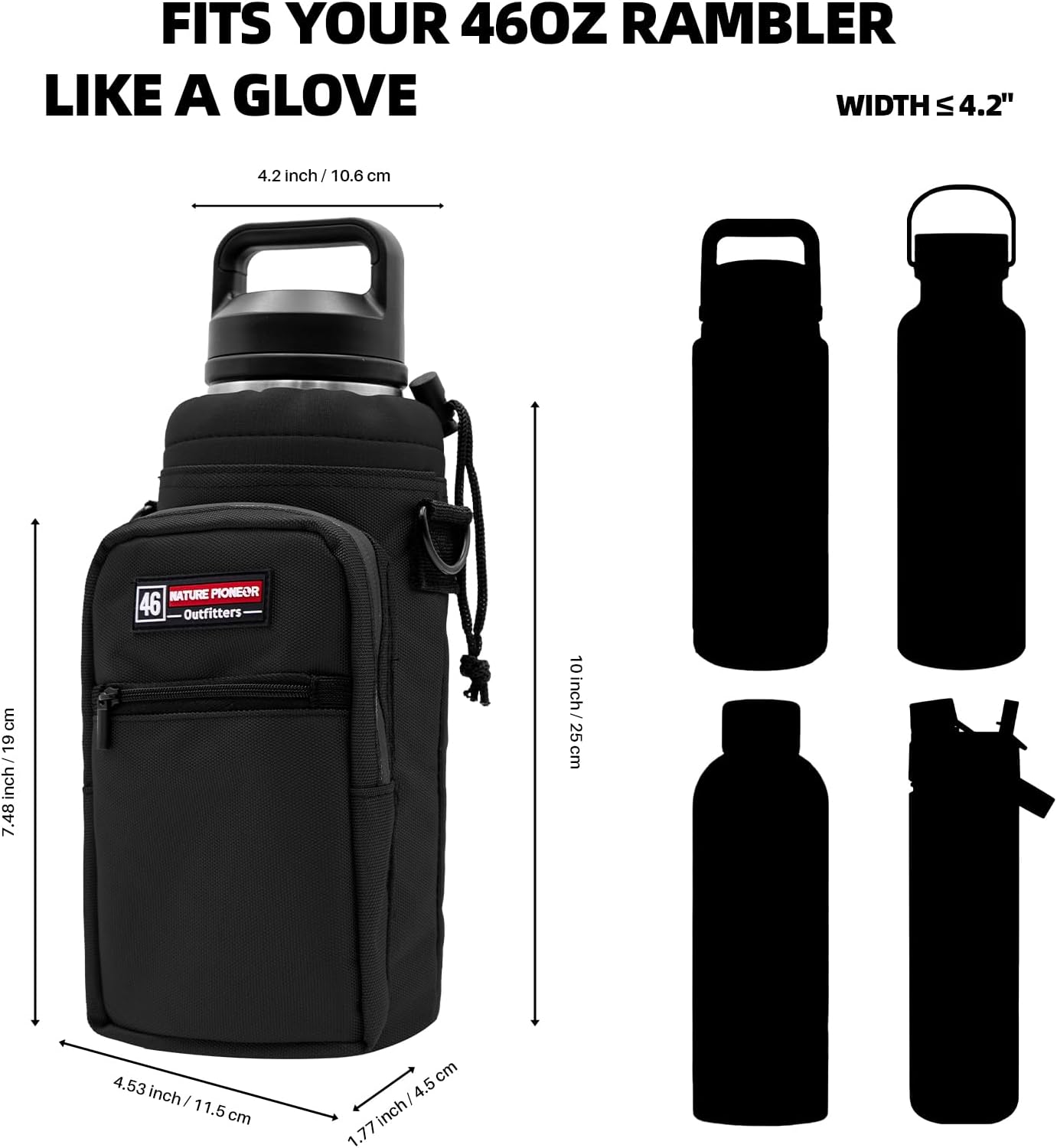 NATURE PIONEOR Water Bottle Holder with Adjustable Strap - 26/32/36/40/46/64oz Insulated Water Bottle Sling Carrier with Paracord Handle & 2 Pockets, Outdoor Sports, Hiking, Camping, Gym