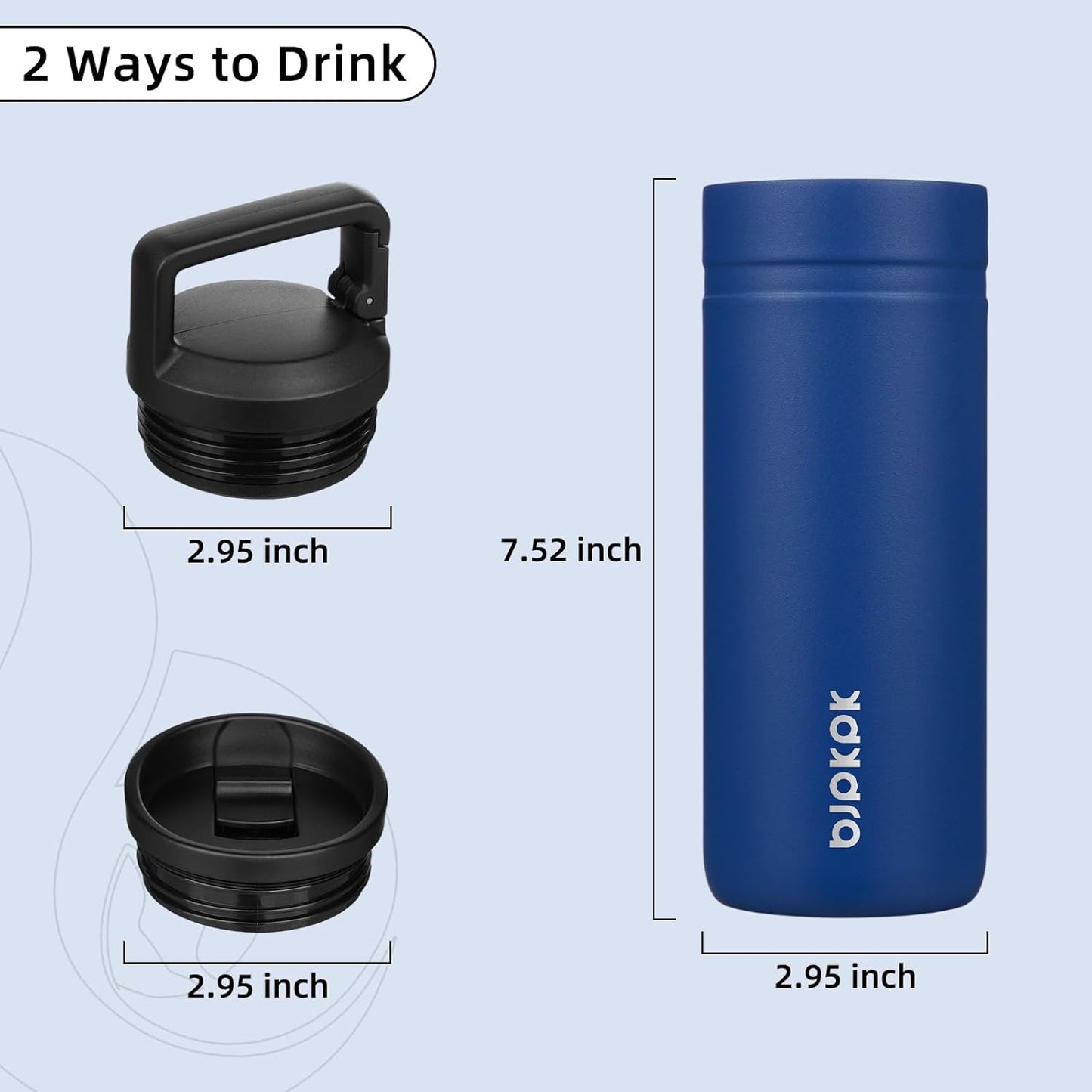 BJPKPK Insulated Water Bottle with 2 Lids,20 oz Double Wall Stainless Steel Vacuum Tumbler Travel Coffee Mug,Wide Mouth Thermal Cup,Haze Blue