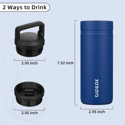BJPKPK Insulated Water Bottle with 2 Lids,20 oz Double Wall Stainless Steel Vacuum Tumbler Travel Coffee Mug,Wide Mouth Thermal Cup,Haze Blue