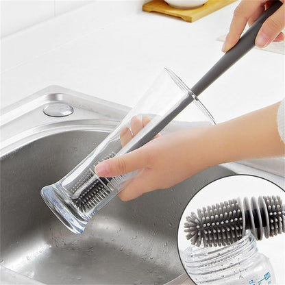 Silicone Soft Bristle Water Bottle Cleaner Brush with Extra Long Handle for Flasks, Tumbler, Glassware, Sports Bottles, Baby Bottles, Vases, Narrow Neck, Gray