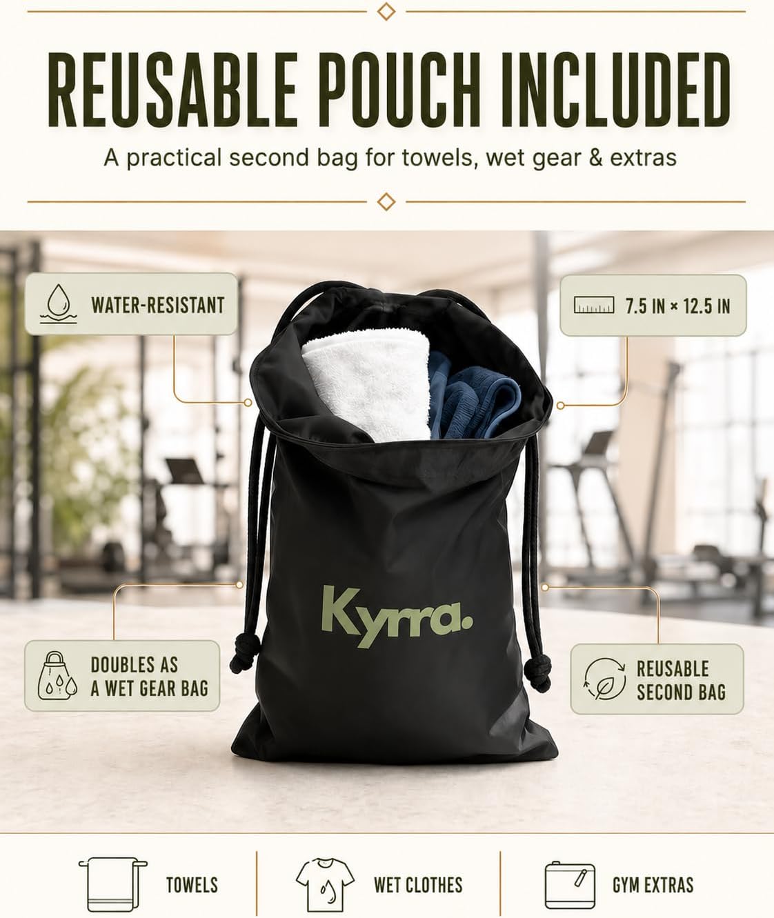 kyrra. Magnetic Gym Bag with Water Bottle Holder Crossbody Bag Strong Magnetic Attachment Fits 40oz Bottles Phone Pocket & Bonus Pouch Gym Accessories for Men and Women