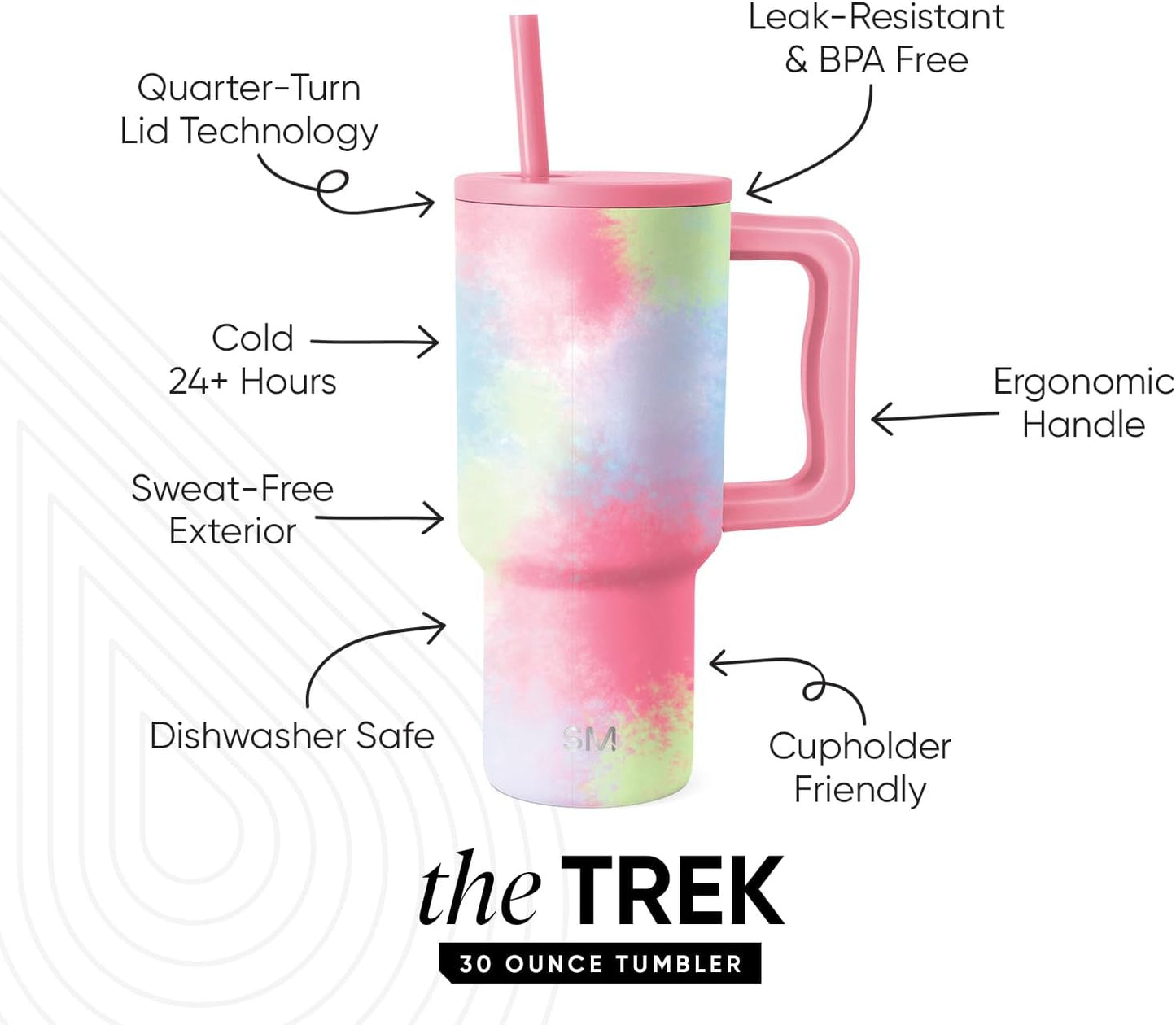 Simple Modern 40 oz Trek Tumbler with Handle and Straw Lid | Cup Holder Friendly Insulated Stainless Steel Travel Mug | Sea Glass Sage - Colors C