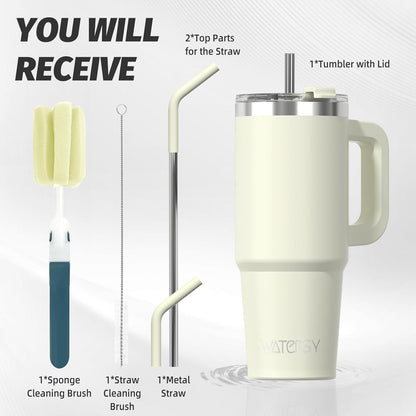40 oz Tumbler with Handle,Tumbler with Lid and Straw,Double Wall Insulated Cup Stainless Steel Travel Mug(Cold for 34 Hours),Water Bottle for Iced Tea,Coffee,Cold Beverages(Purple)