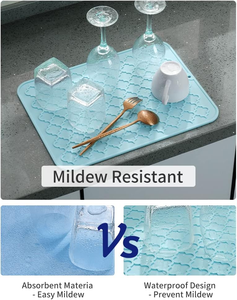 AMOAMI-Dish Drying Mats for Kitchen Counter-Silicone Dish Drying Mat-Kitchen Dish Drying Pad Heat Resistant Mat-Kitchen Gadgets Kitchen Accessories Kitchen Small Appliances(12" x 16", BLACK)