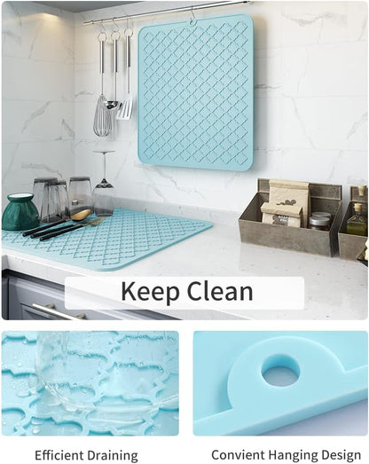 AMOAMI-Dish Drying Mats for Kitchen Counter-Silicone Dish Drying Mat-Kitchen Dish Drying Pad Heat Resistant Mat-Kitchen Gadgets Kitchen Accessories Kitchen Small Appliances(12" x 16", BLACK)