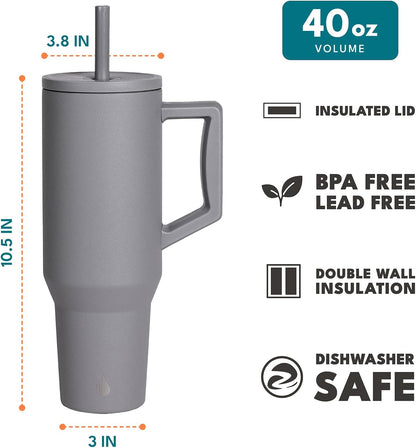 Elemental 32 oz 100% Leak Proof Tumbler with Handle & Straw - Stainless Steel Double Wall Insulated Tumbler for Hot and Cold Beverages - Travel Coffee Mug with Sip & Straw Lid - White - Colors A