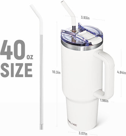 40 oz Tumbler with Handle and Straw Lid,Insulated Reusable Stainless Steel Water Bottle Travel Mug，Cupholder Friendly Double Wall Vacuum Sealed Cup (Black)