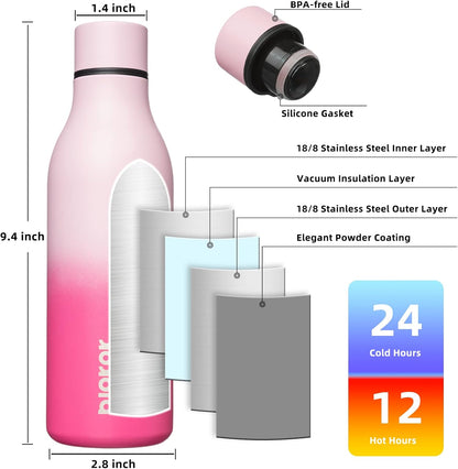 BJPKPK Insulated Water Bottles, 18 oz Stainless Steel Metal Water Bottle with Strap, BPA Free Leak Proof Jugs, Mugs, Flasks, Reusable Thermal Flasks for Sports & Travel, Black - Colors B