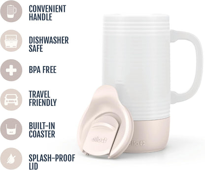 Ello Jane 18oz Ceramic Travel Mug with Handle, Splash-Resistant Slider Lid and Built-in Coaster, Perfect for Coffee and Tea, BPA Free, Dishwasher Safe, Gift for Him Her Mother's Day Birthday, Sandbar