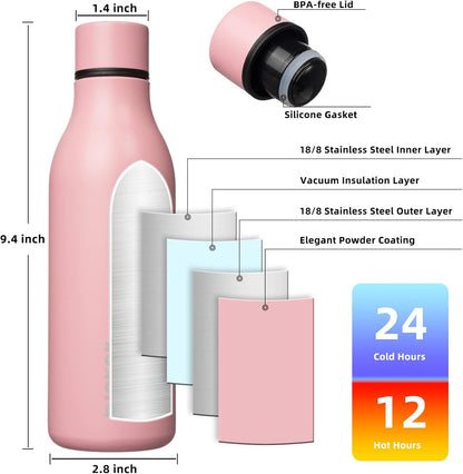 BJPKPK Insulated Water Bottles, 18 oz Stainless Steel Metal Water Bottle with Strap, BPA Free Leak Proof Jugs, Mugs, Flasks, Reusable Thermal Flasks for Sports & Travel, Black - Colors B