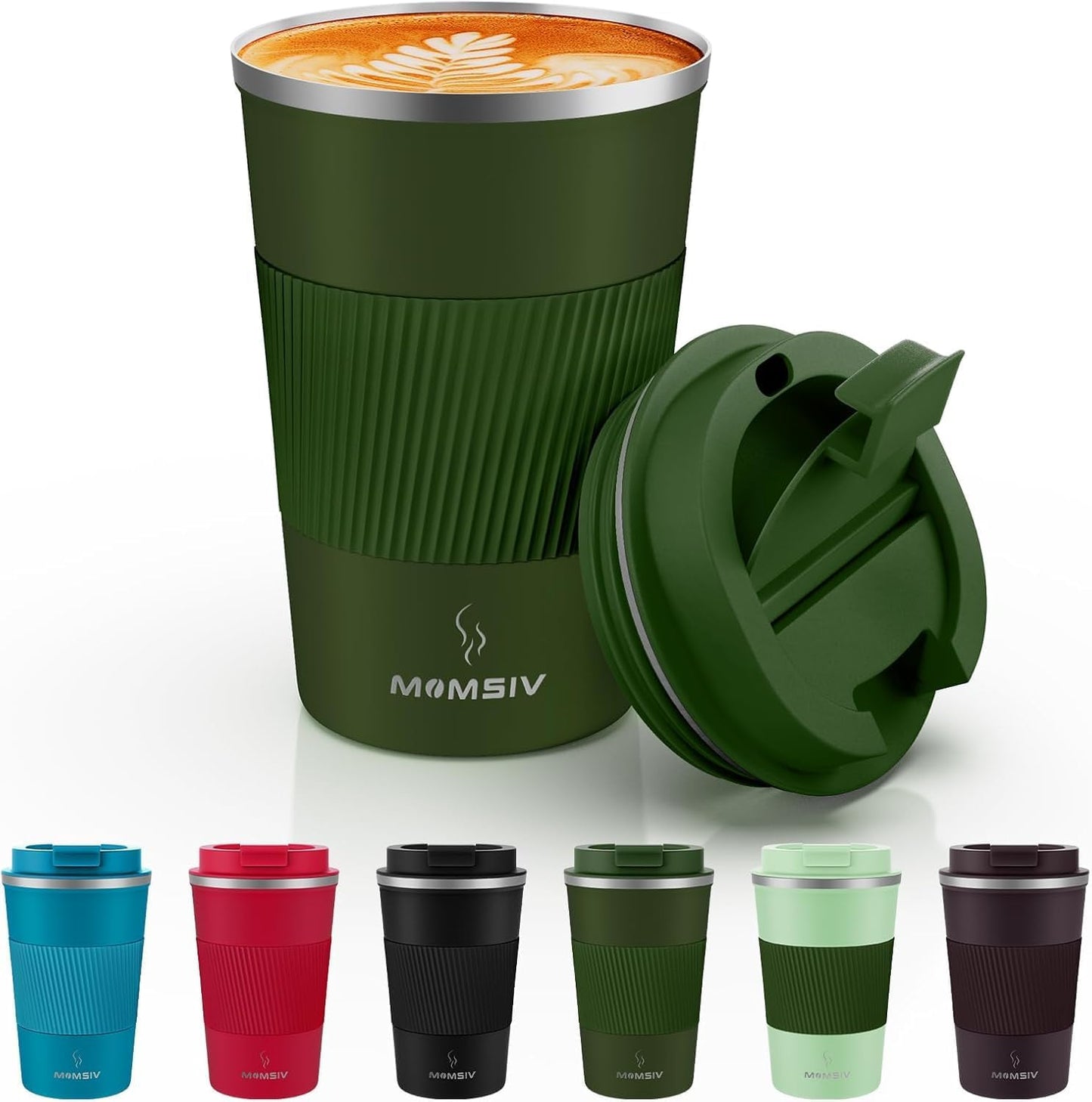 MOMSIV 12oz Travel Mug, Insulated Coffee Cup with Leakproof Lid, Travel Coffee Mug Vacuum Stainless Steel Double Walled Reusable Coffee Cup for Hot and Cold Water Coffee