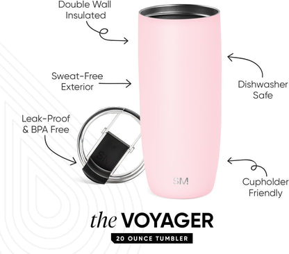 Simple Modern Voyager Tumbler with Flip Lid | Travel Coffee Mug | Insulated Stainless Steel Cold Brew Iced or Hot Coffee Cup | Gifts for Women Men Her Him | 16oz, Almond Birch
