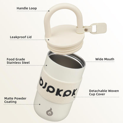 BJPKPK 13oz Insulated Stainless Steel Loop Tumbler With Lid And Handle Travel Coffee Mug Thermal Cup,Latte