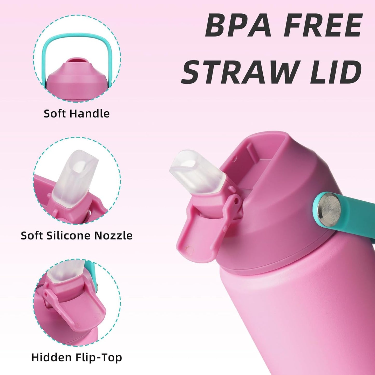 BJPKPK Insulated Water Bottle with Straw Lid, 18oz Thermo Water Bottles with Soft Nozzle, Flex Handle & Non-slip Boot, BPA Free Leak Proof Stainless Steel Metal Thermo, Tumblers, Cups,Sea Salt