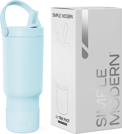 Simple Modern Trek Pivot | 24oz Kids Flip Straw Tumbler with Handle and Silicone Boot | Insulated Water Bottle Stainless Steel Cup | School Travel Jug | Seaside