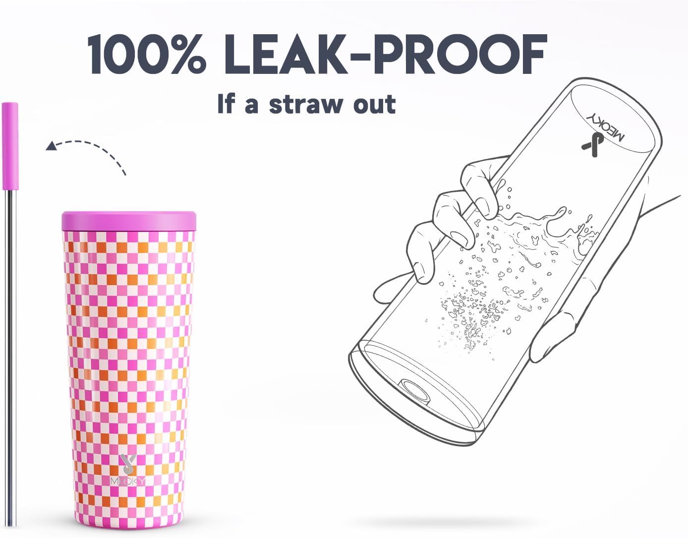 Meoky 24 oz Insulated Tumbler with Lid and Straw, Stainless Steel Vacuum Insulated Tumbler, Keeps Cold for 24 Hours, 100% Leak Proof, Fits in Car Cup Holder (Night)