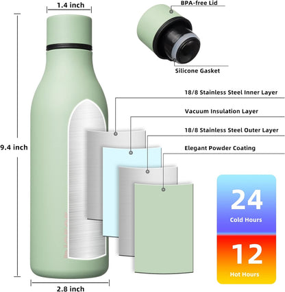 BJPKPK Insulated Water Bottles, 18 oz Stainless Steel Metal Water Bottle with Strap, BPA Free Leak Proof Jugs, Mugs, Flasks, Reusable Thermal Flasks for Sports & Travel, Black - Colors A