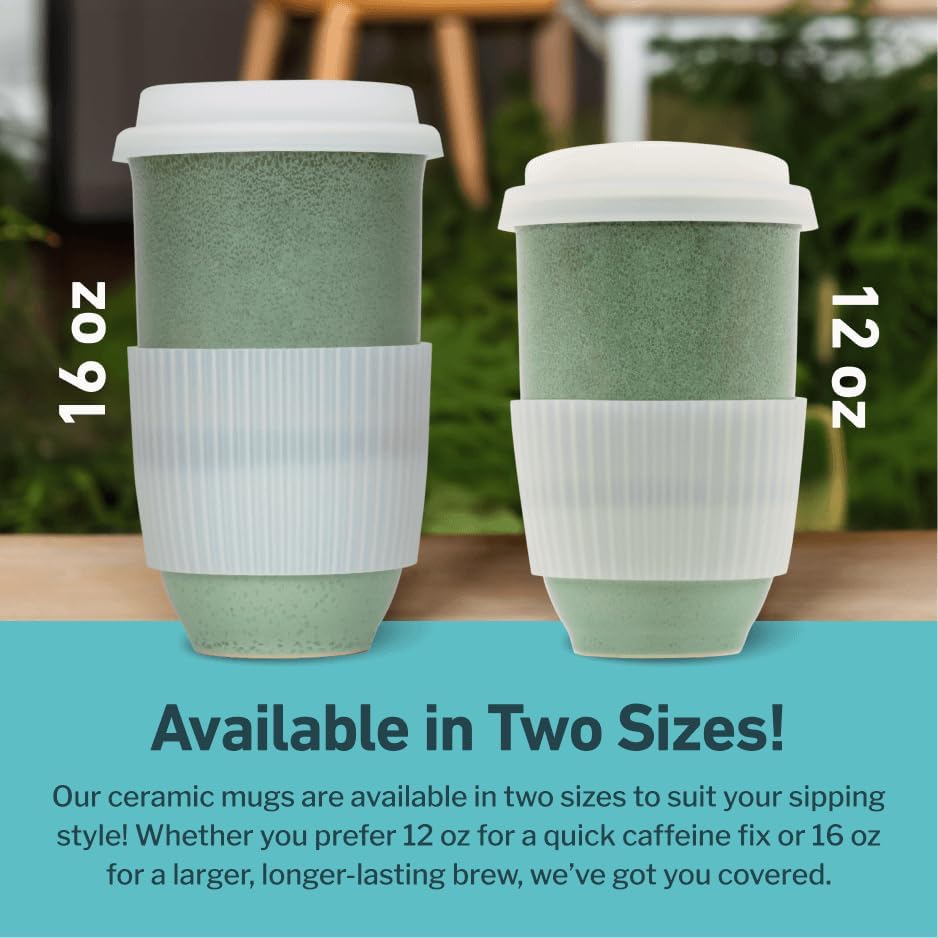 NOVA CERAMICS Coffee Tumbler – Travel Mug - On the Go Coffee Mug – Microwave & Dishwasher Safe Green Coffee Tumbler - Gifts For Women Men Him Her – 16oz – Monsoon
