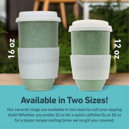 NOVA CERAMICS Coffee Tumbler – Travel Mug - On the Go Coffee Mug – Microwave & Dishwasher Safe Green Coffee Tumbler - Gifts For Women Men Him Her – 16oz – Monsoon
