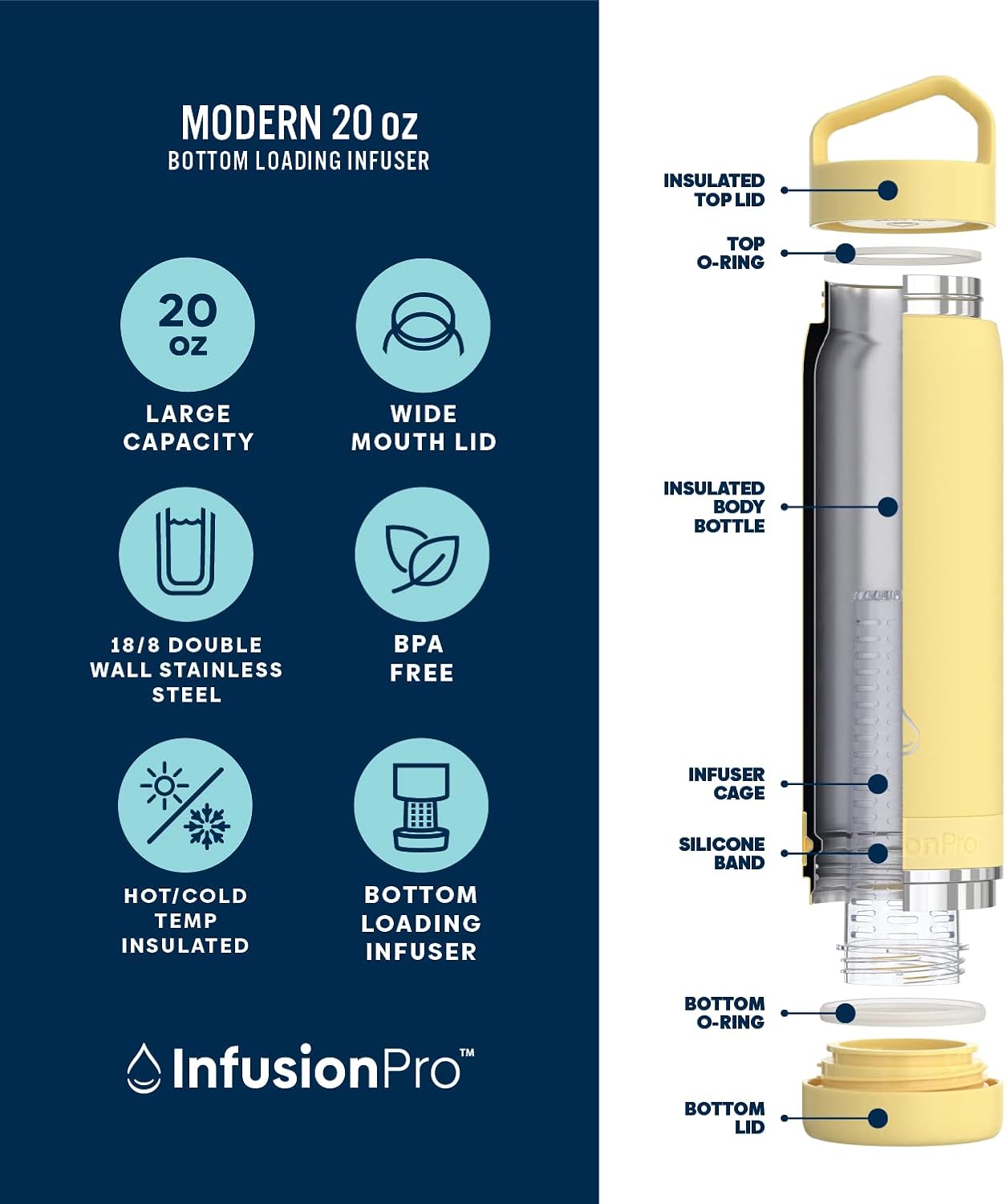 Infusion Pro Fruit Infuser Water Bottle with Straw Lid (32 oz) Stainless Steel Vacuum Insulated : 50 Recipe Fruit Infusion eBook : More Flavor : Easy Cleaning : Great Gift