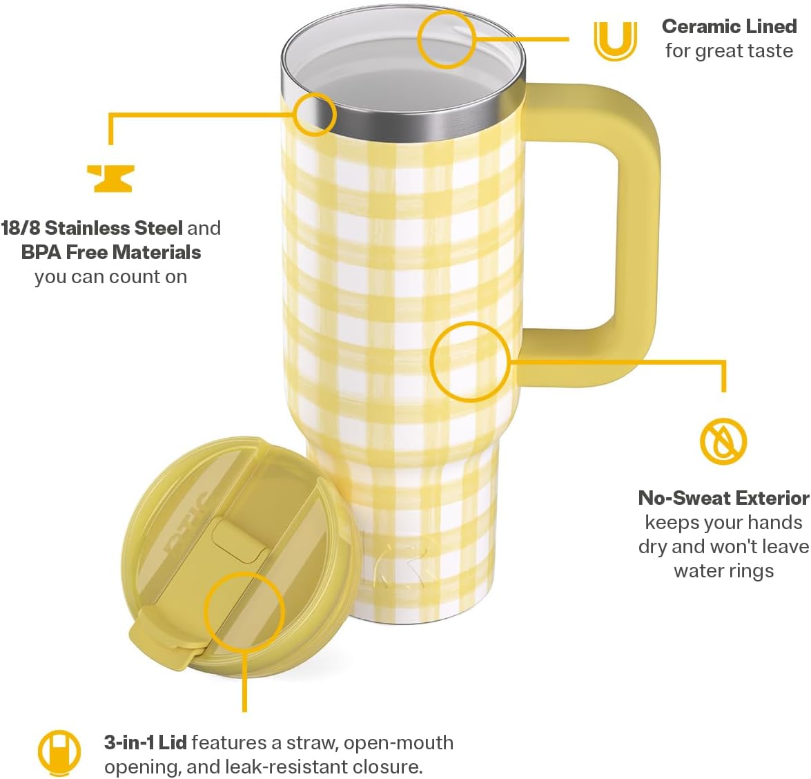 RTIC 30 oz Road Trip Tumbler Double-Walled Ceramic Lined InsulatedStainless Steel Portable Travel Coffee Mug Cup with Lid, Handle and Straw, Periwinkle Bouquet