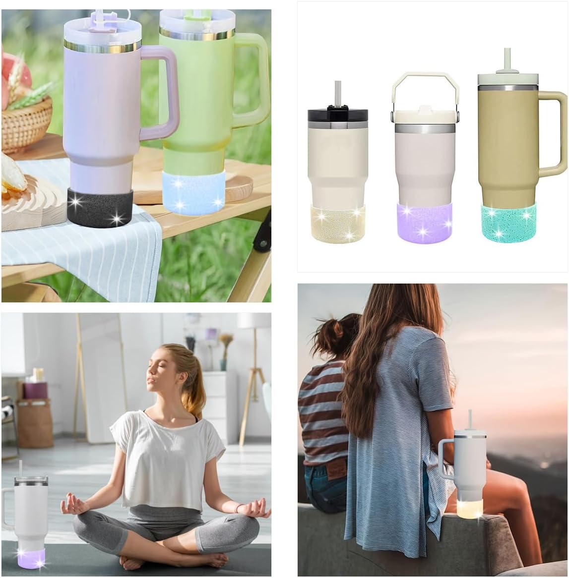 6 PCS Protective Glitter Silicone Boot, Bling Anti Slip Bottom Cover Bumper Cover Glitter Reduces Dents Sleeve, with All Water Bottles with Bottom Width of 2.85-3.56in Tumblers & Water Glasses