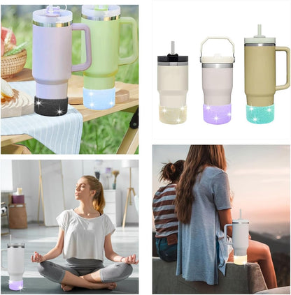 6 PCS Protective Glitter Silicone Boot, Bling Anti Slip Bottom Cover Bumper Cover Glitter Reduces Dents Sleeve, with All Water Bottles with Bottom Width of 2.85-3.56in Tumblers & Water Glasses