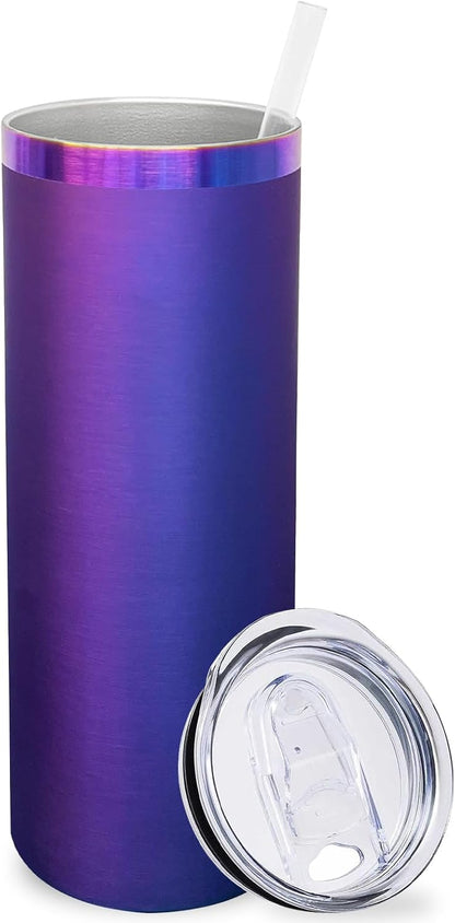 20 oz Skinny Tumblers Bulk, Stainless Steel Insulated Tumbler with Lids and Straws, Slim Double Wall Powder Coated Travel Coffee Mugs Reusable Cup for Hot Cold Drinks (Black,1 pack)