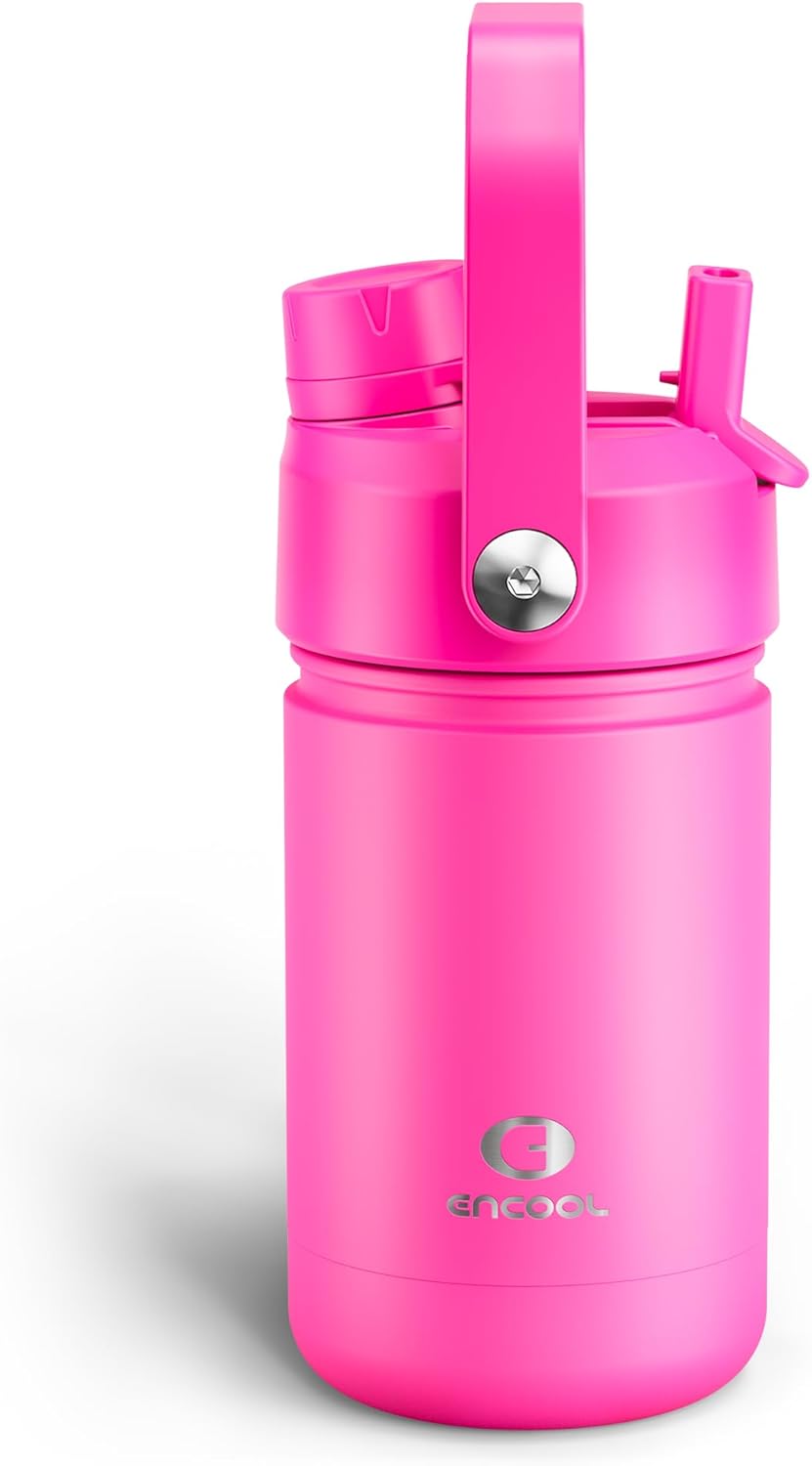 ENCOOL Insulated Water Bottle with Straw Stainless Steel Water Bottle, Leak-Proof, BPA-Free, Double Wall Vacuum Keeps Cold for 24 Hours for Sports, Travel, School (26 oz, Cotton Candy) - Colors A