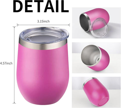 12oz/4 Pack Wine Tumbler Glasses with Lid Stemless Double Wall Vacuum Stainless Steel Travel Tumbler Keeping Cold & Hot for Wine,Coffee,Cocktails,Drinks-Family and Gifts (Multi color-dark)