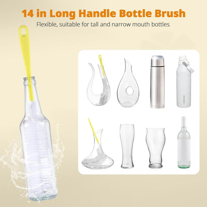 OUTXE 5 Pack Bottle Brush Set, 5-in-1 Water Bottle Cleaner Brush, 15"" Long Handle Bottle Cleaning Brush, 3 Straw Brush, Removable Nipple Brush, Detail Brush for Cup Lid Gap, WBBSBLB5