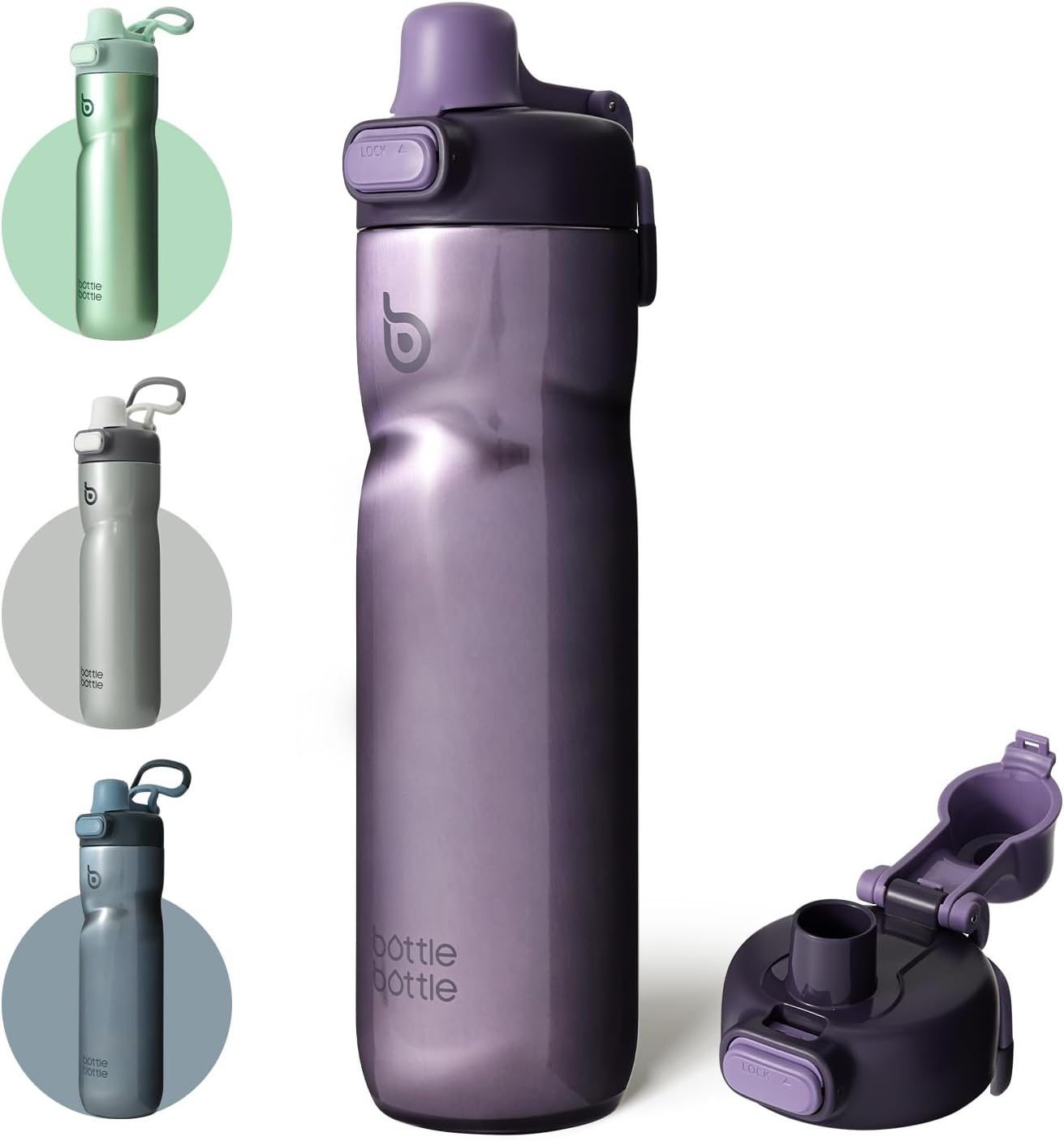 BOTTLE BOTTLE Insulated Water Bottle 24 oz with Handle and Flip Tops Lids Stainless Steel Water Bottle Push Button Lid Leak proof Portable for Running Travel Sports Hiking blue