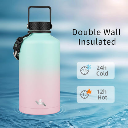 Konokyo 22oz Stainless Steel Bottles with 3 Lids Sport Insulated Water Bottle,Mint