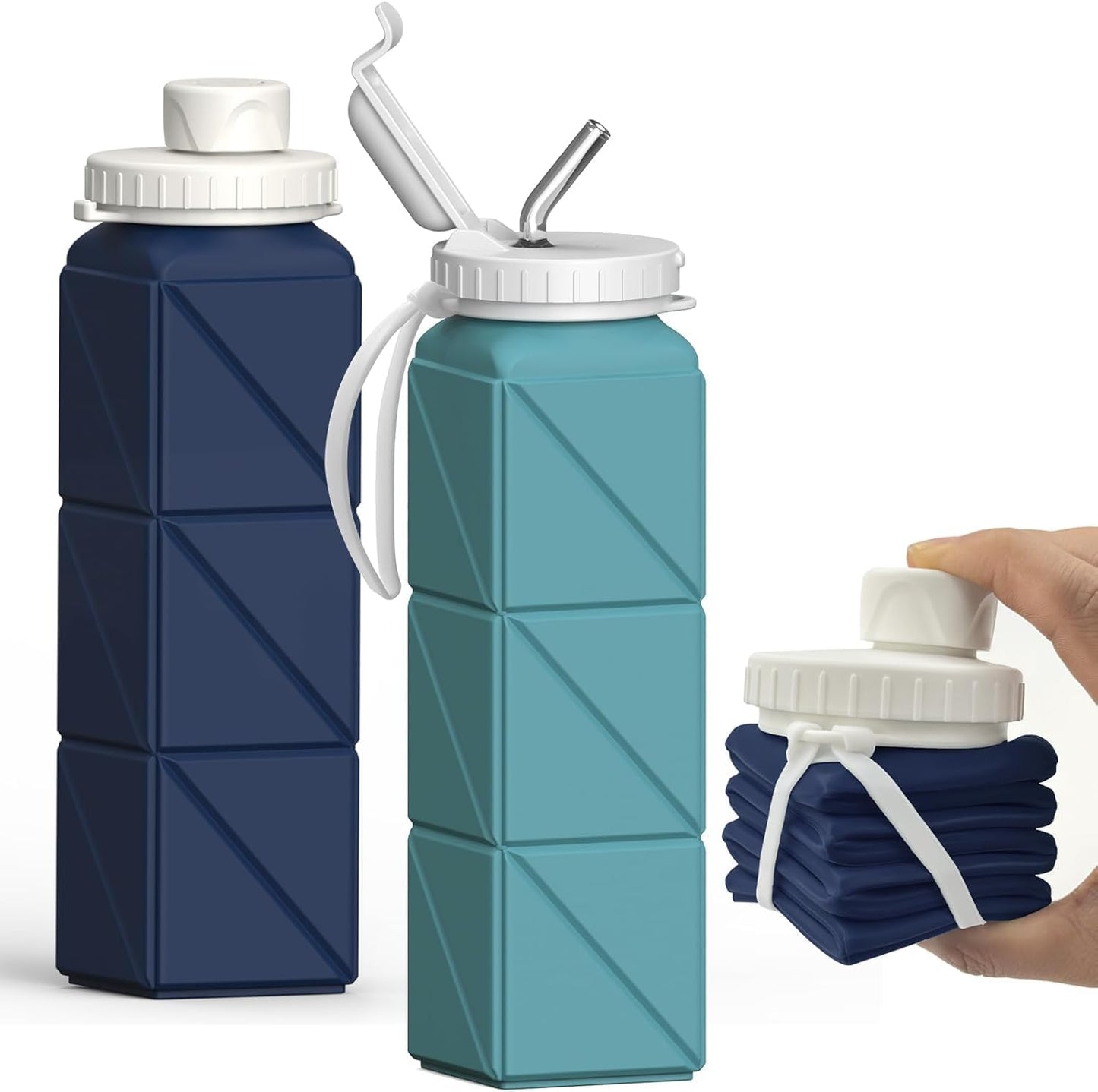 BEAUTAIL Collapsible Water Bottles 20.6oz, Silicone Foldable Portable Travel Water Bottle, Lightweight Reusable Leakproof for Traveling Camping Hiking Cycling Yoga Sports Outdoor