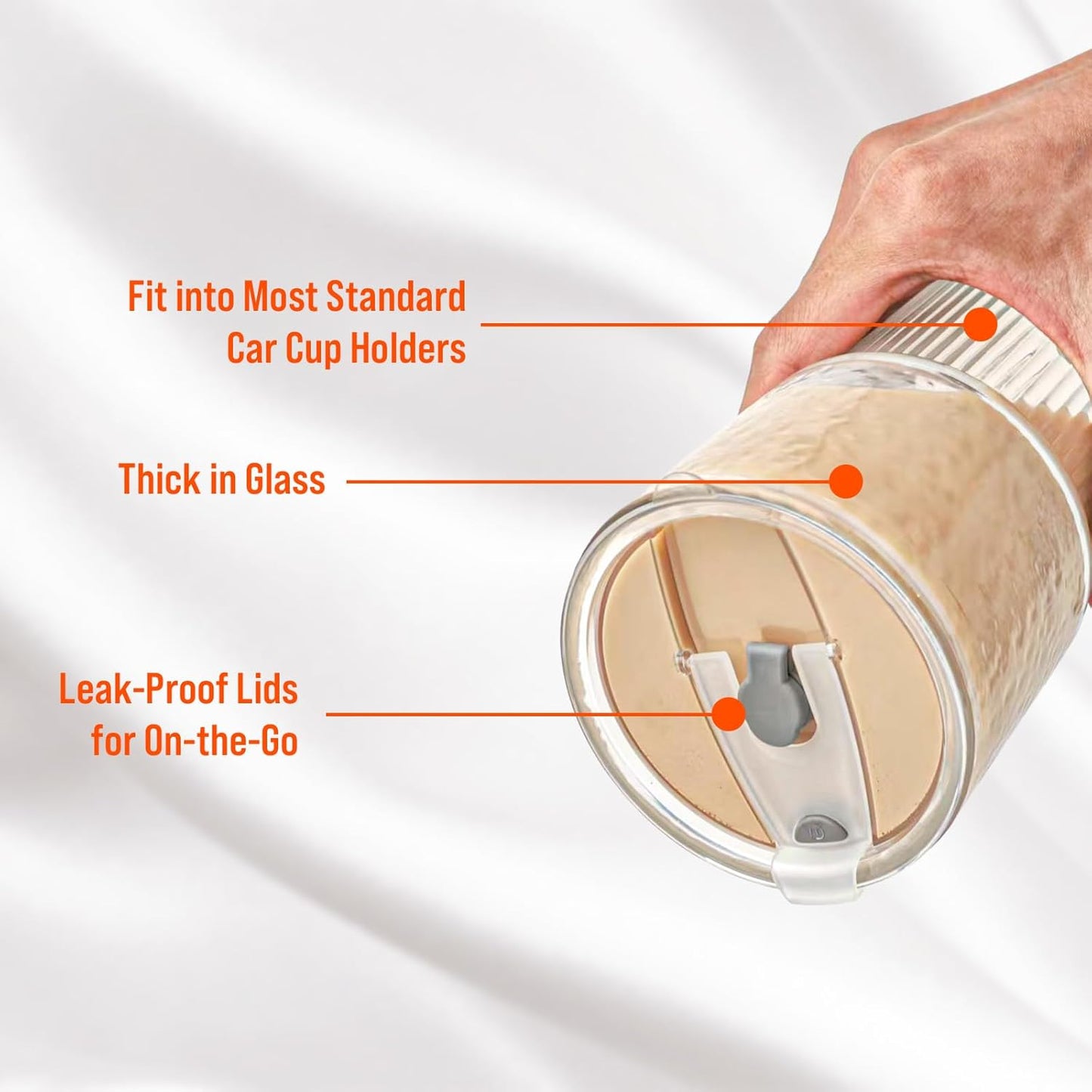 SUROQUE 20oz Ribbed Glass Tumblers with Lids & Straws, Ideal for Iced Coffee, Cocktails & More - Includes Cleaning Brush