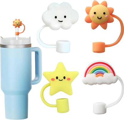Straw Cover Cap for Stanley Cup, 4pcs 0.4in 10mm Diameter Reusable Dust-Proof Straw Topper Compatible with Simple Modern and Tumbler with Lid and Straws (4pcs sky set)