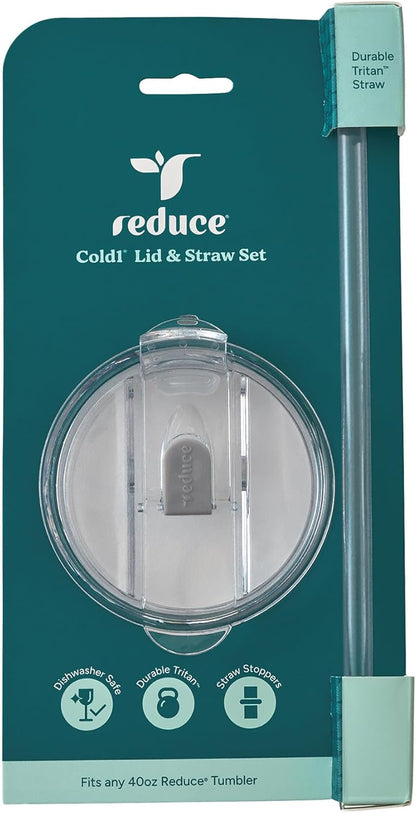 Reduce Tumbler Lid and Straw Set for 30-40 oz Tumblers/Mugs - BPA Free, Dishwasher Safe, Impact Resistant - Replace Broken, Damaged or Lost Reduce Cold 1 Straws and Lids - Large