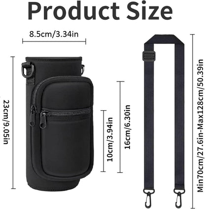 Water Bottle Holder with Strap, Insulated Crossbody Sling Bag, Carrier with Phone Pocket for Walking Hiking Camping Fishing