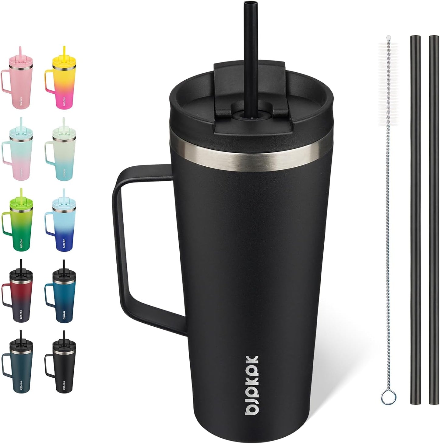 BJPKPK Insulated Tumbler with Handle, 18oz Insulated Tumblers with Lid and Straw, Stainless Steel Metal Water Bottles, Coffee Travel Mugs, Cups, Marshmallow
