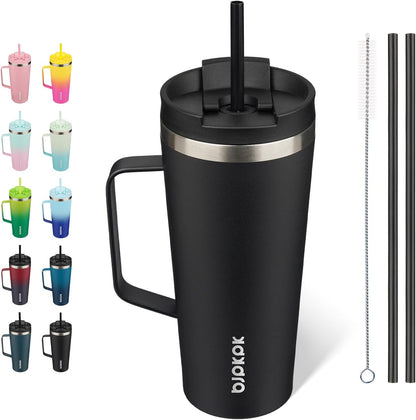 BJPKPK Insulated Tumbler with Handle, 18oz Insulated Tumblers with Lid and Straw, Stainless Steel Metal Water Bottles, Coffee Travel Mugs, Cups, Marshmallow