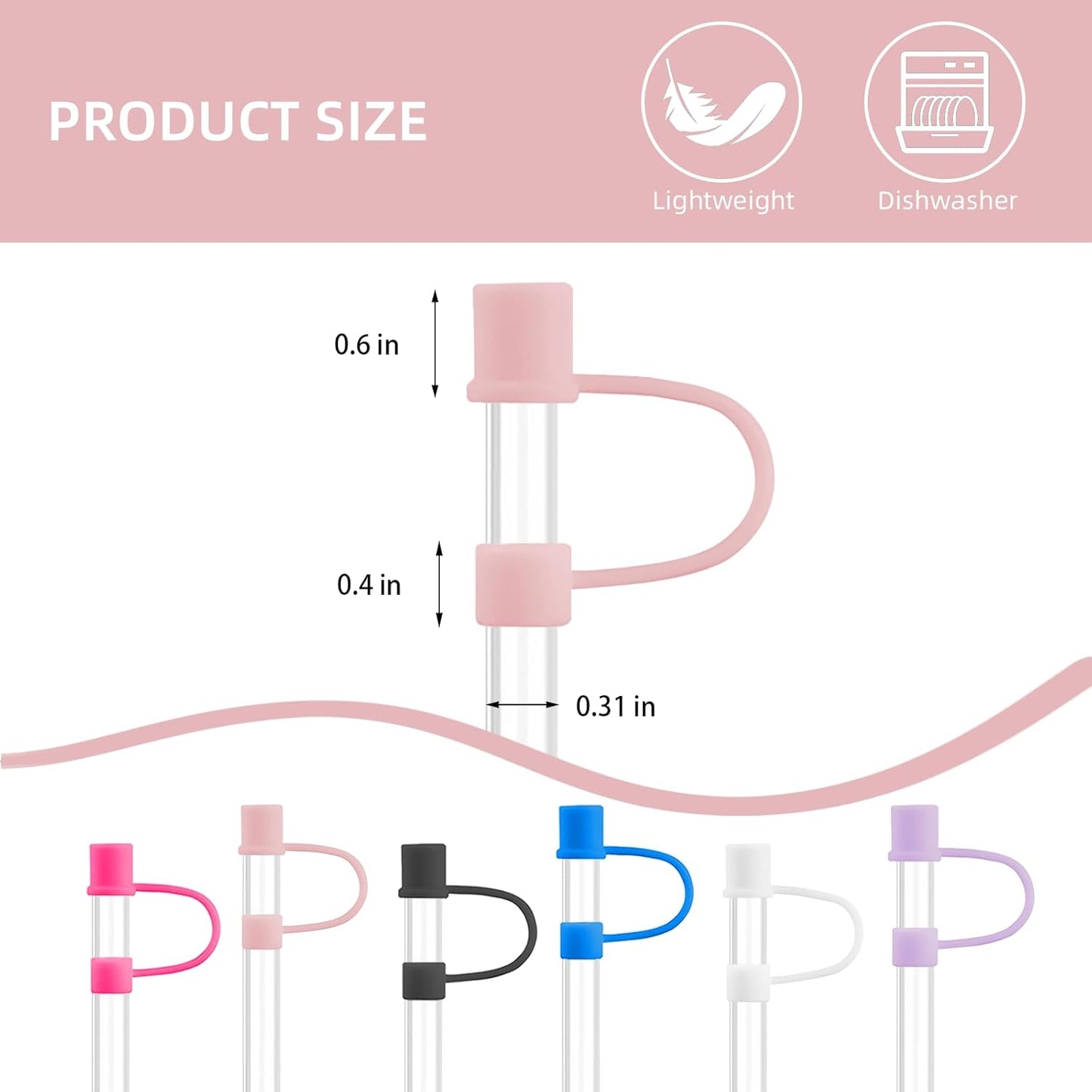 6|12 Pack 0.4in/10mm Straw Toppers, for Stanley Straw Covers Cap for Tumblers for Stanley 14|20|30|40|64 Oz Cup, Silicone Dust-Proof Caps（ Cup is Not Included）, 6 Pack