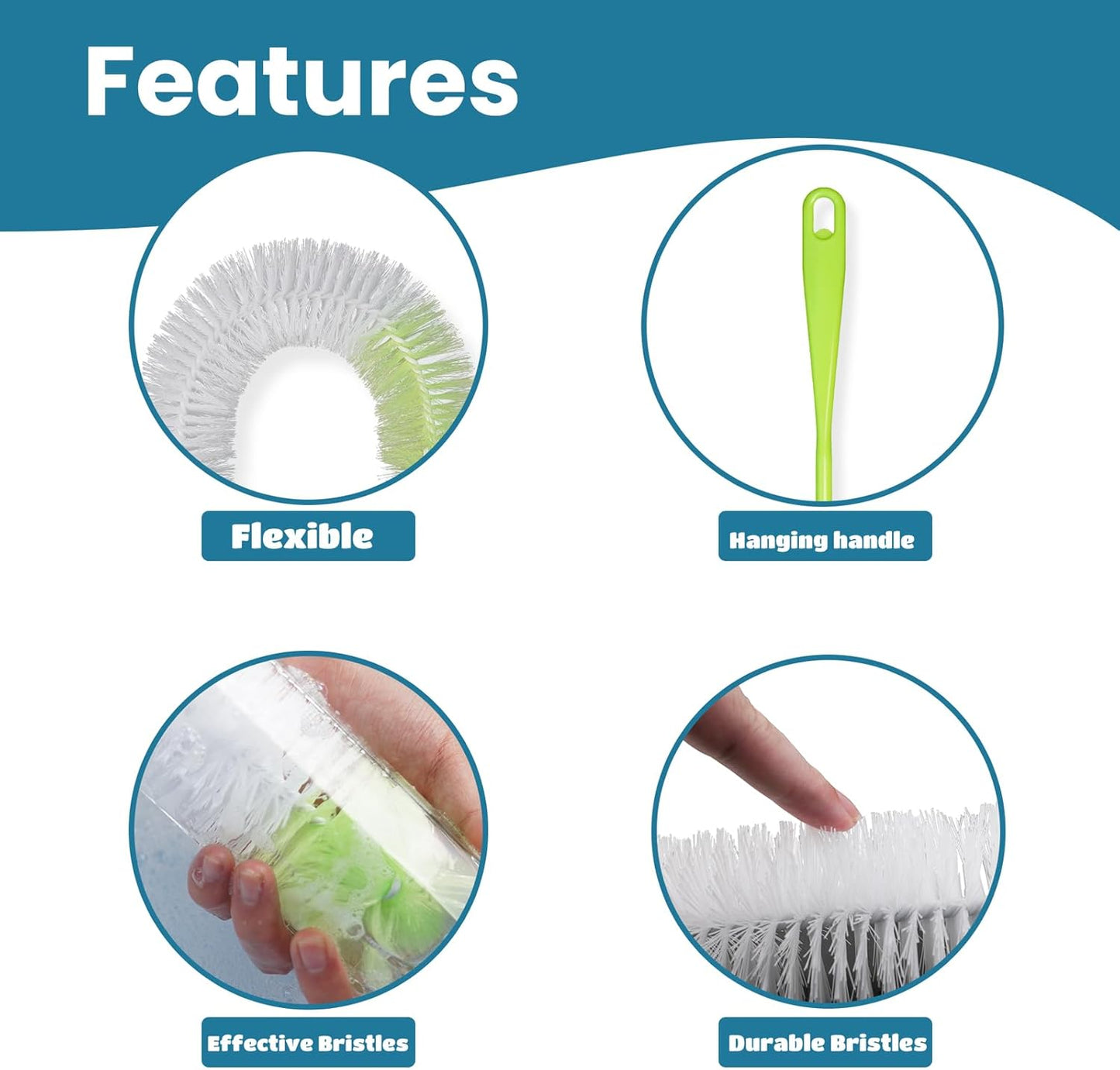 LiKee Super-Long 18" Bottle Cleaning Brush, Extra-Large 2.5” Wide Cleaner, Flexible Long Handle Brush for Water Bottle, Cups, Baby Bottle