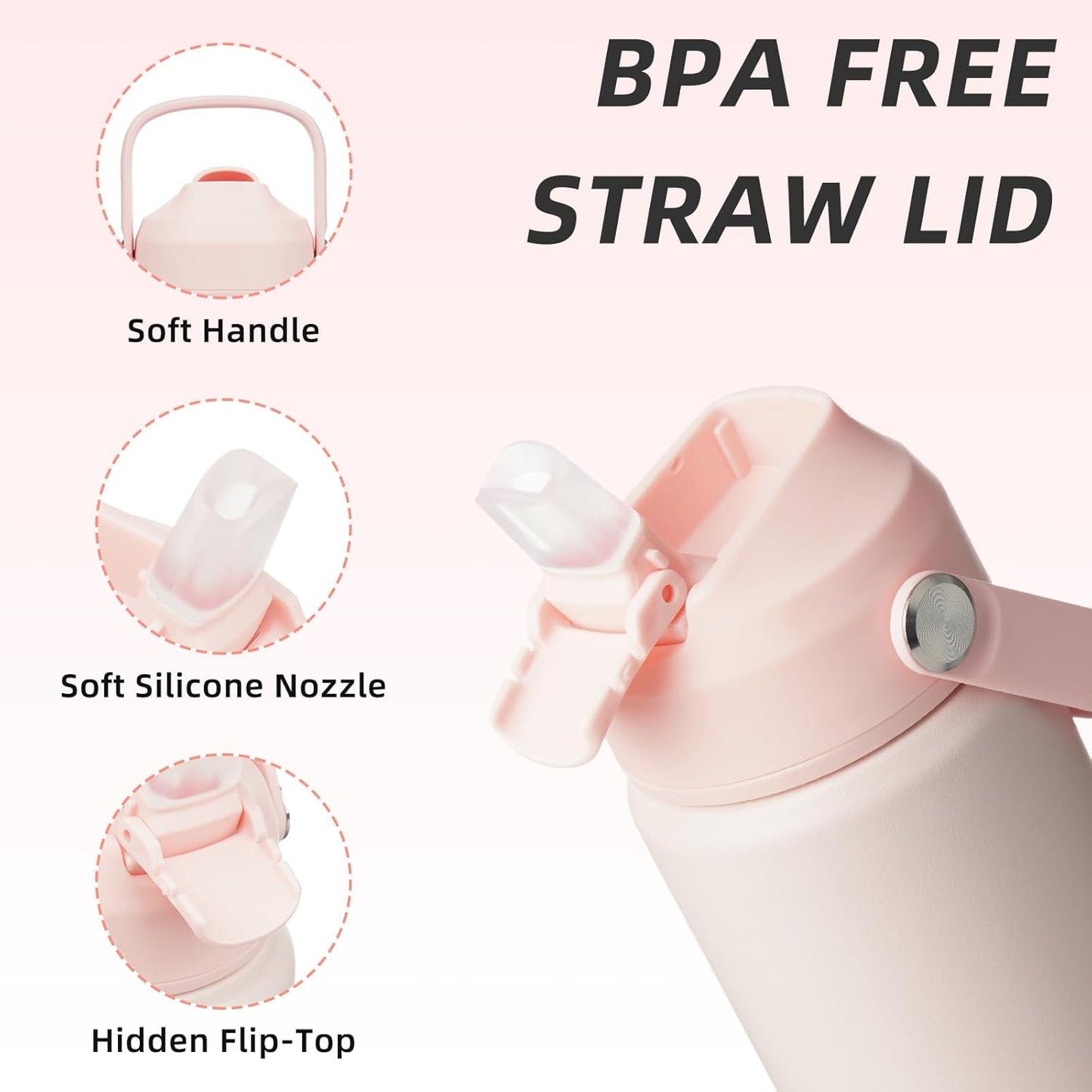 BJPKPK Insulated Water Bottle with Straw Lid, 18oz Thermo Water Bottles with Soft Nozzle, Flex Handle & Non-slip Boot, BPA Free Leak Proof Stainless Steel Metal Thermo, Tumblers, Cups,Sea Salt