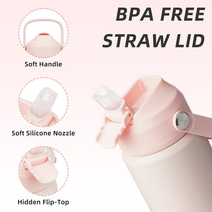 BJPKPK Insulated Water Bottle with Straw Lid, 18oz Thermo Water Bottles with Soft Nozzle, Flex Handle & Non-slip Boot, BPA Free Leak Proof Stainless Steel Metal Thermo, Tumblers, Cups,Sea Salt
